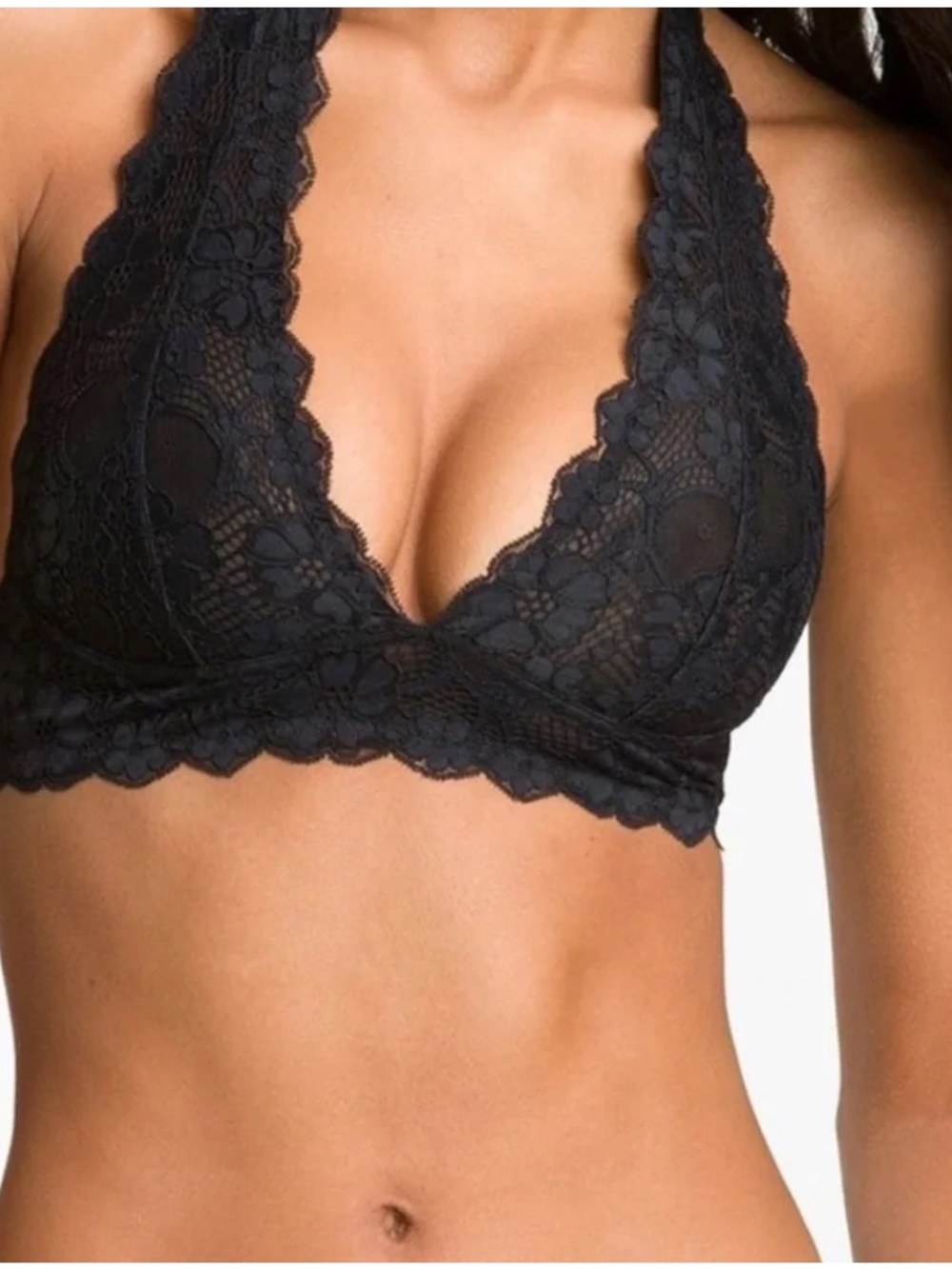 Free People Intimately Floral Lace Halter Bralette Women’s SZ Small in Black